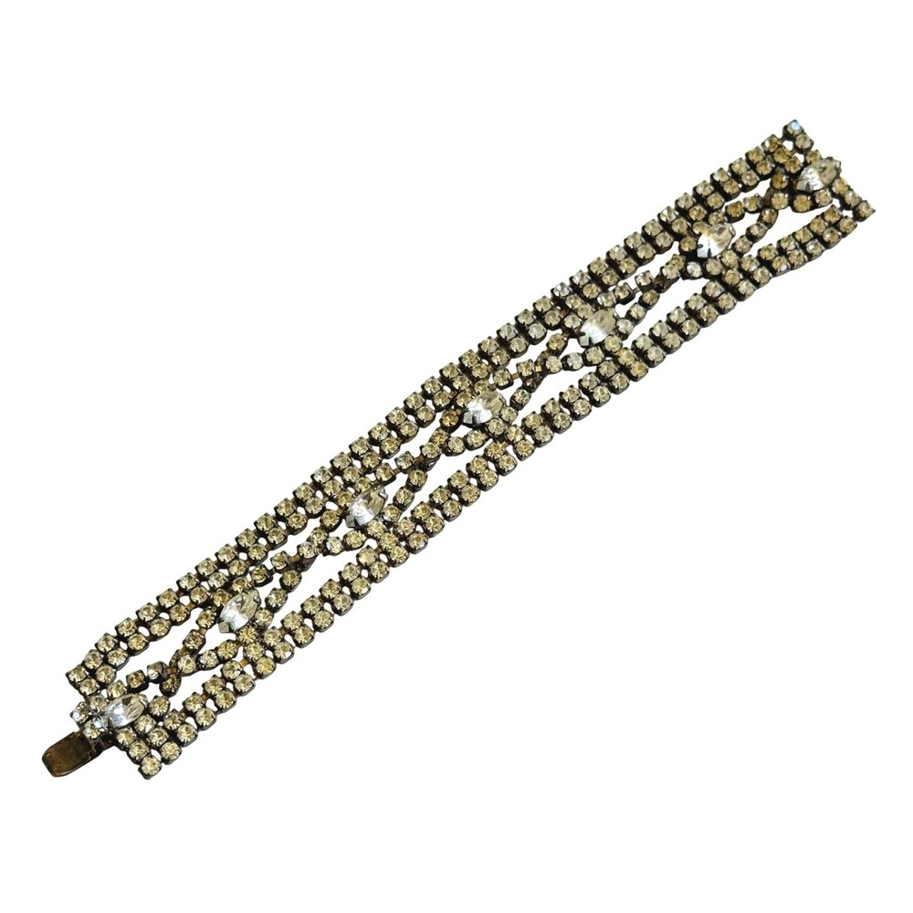 Bracelet VTG jeweled clear Austria Crystal Rhinestone marquise Statement sparkle